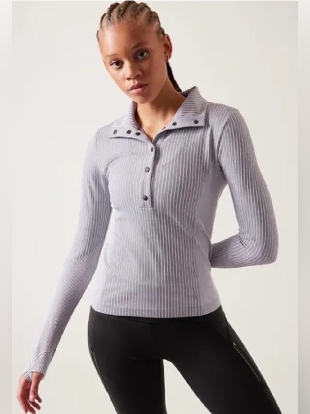 Athleta Flurry Seamless Henley Snap Button Long Sleeve Athletic Top
